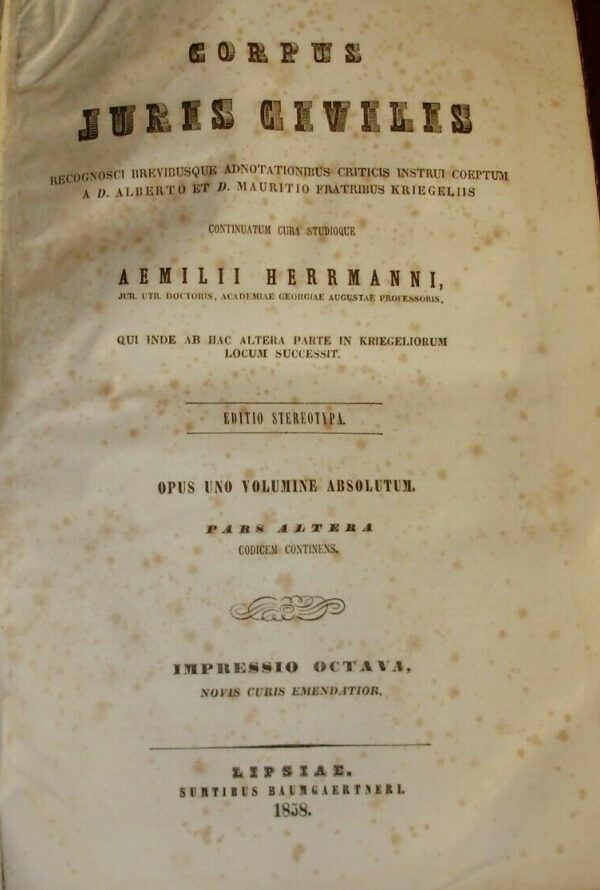 Corpus Juris Civilis Suntibus (2 Volumi) - Aemilii Herrmanni - Ed. Baumgaertneri Lipsiae 1838