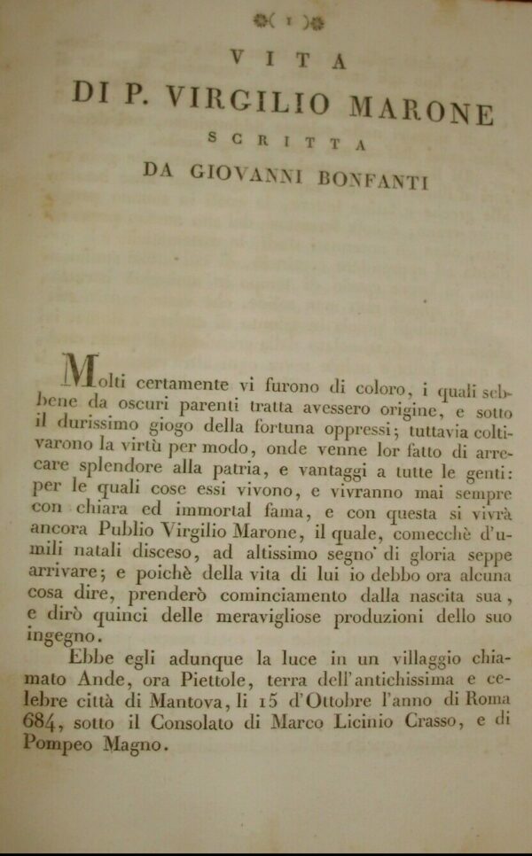 Vita Di P. Virgilio Marone - Giovanni Bonfanti - Ed. Società Tipografica Verona 1819